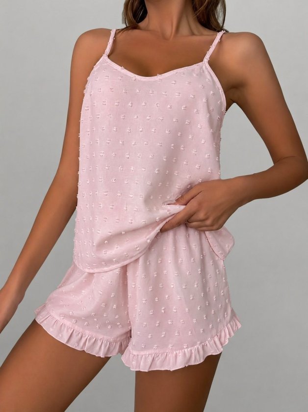 Women's Spaghetti Strap Cami and Pom-Pom Aerobin Shorts Set, 33931