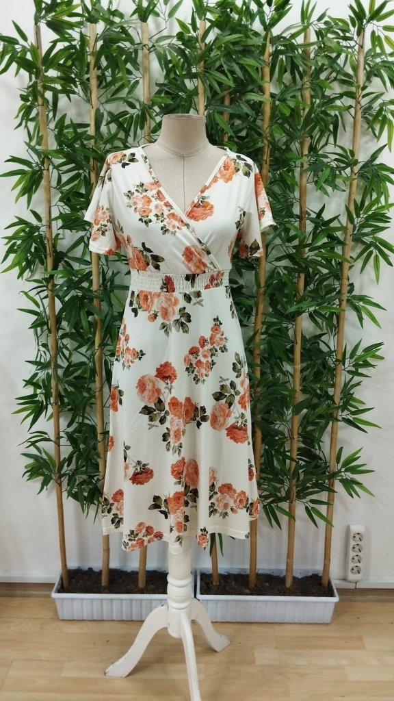 Women's Short Sleeve Wrap Neck Patterned Supima Short Dress, 26915