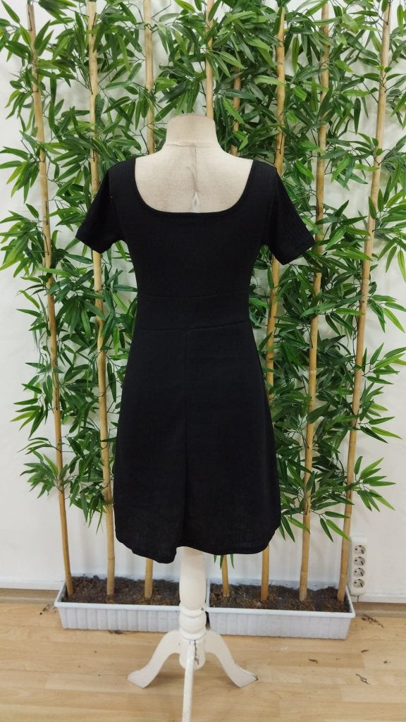 Women's Short-Sleeve Square-Neck Tied Ribbed Dress, 33790