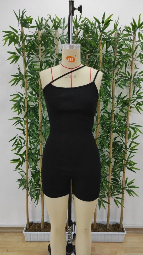 Women's Asymmetrical Strappy Mini Ribbed Bodycon Jumpsuit, 27657