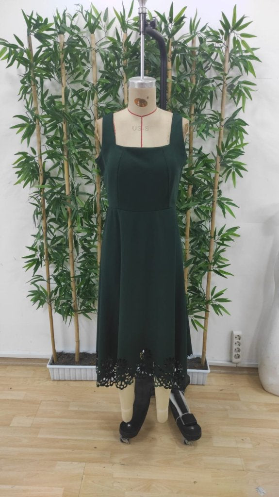 Women's Strappy Geometric Neck Floral Laser Cut Imported Crepe Dress, 34574