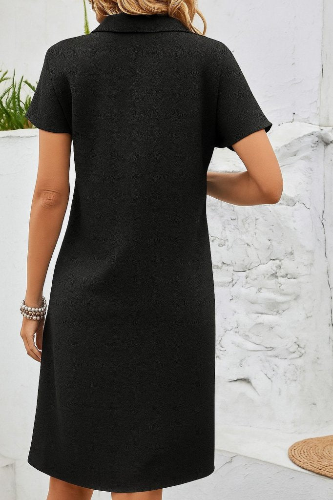 Rochie de damă cu mânecă scurtă și decolteu în V, model creț, 25452