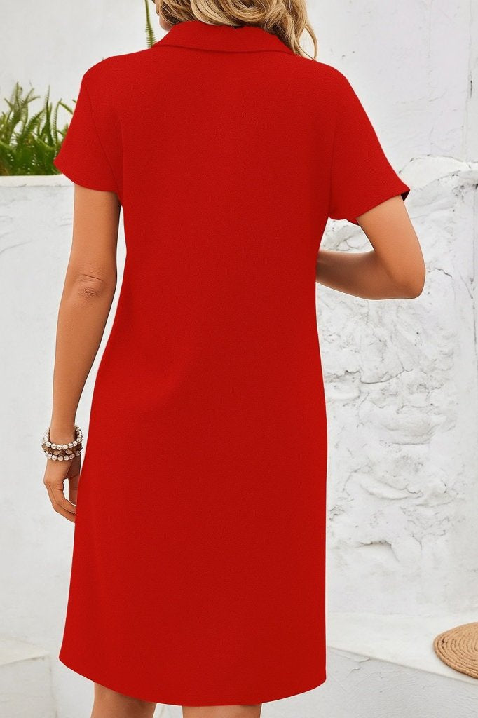 Rochie de damă cu mânecă scurtă și decolteu în V, model creț, 25454