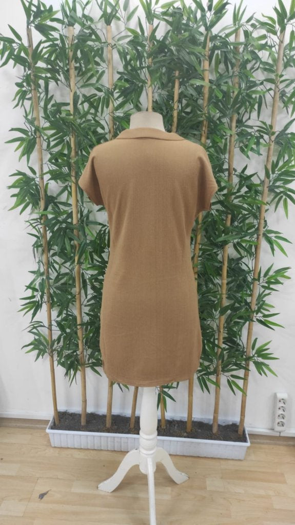 Rochie de damă cu mânecă scurtă și decolteu în V, model creț, 25455