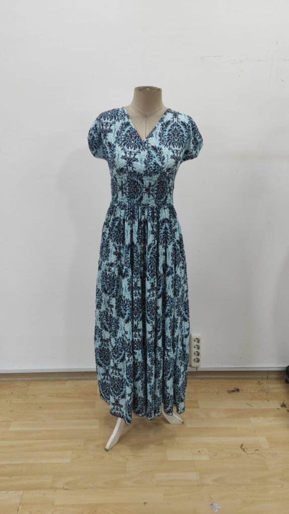 Rochie Maxi de Damă, cu Mânecă Scurtă, Decolteu Suprapus, Talie Elastică, din Suprems, 34757