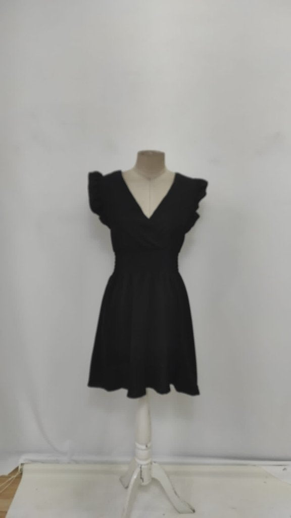 Women's Short-Sleeved Wrap-Around Neckline Elastic Waist Aerobin Dress, 25540