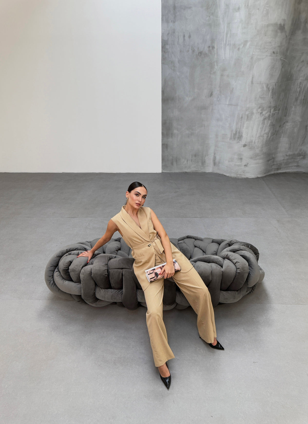 Set două piese, vestă și pantaloni CURA - Mink