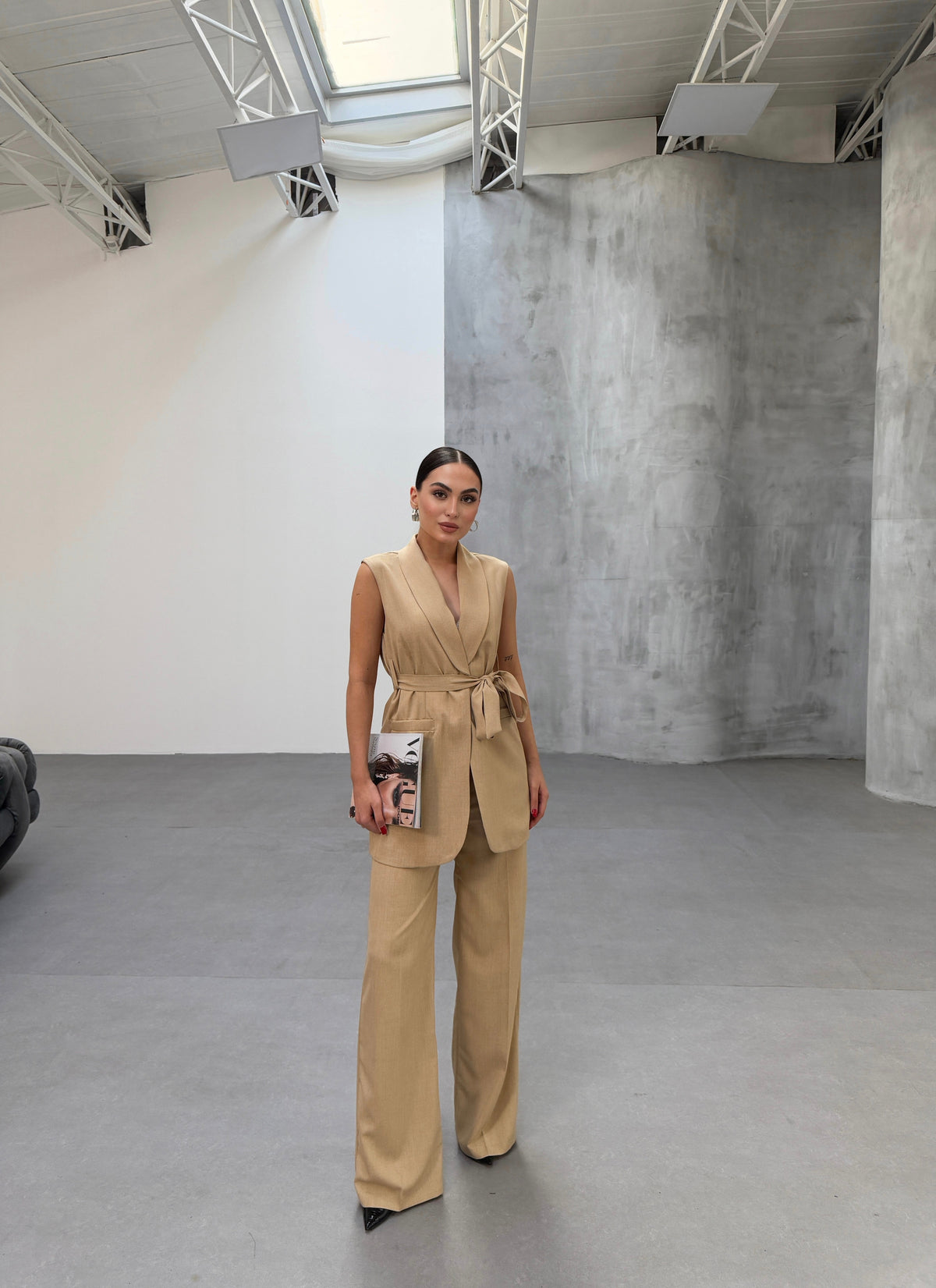 Set două piese, vestă și pantaloni CURA - Mink