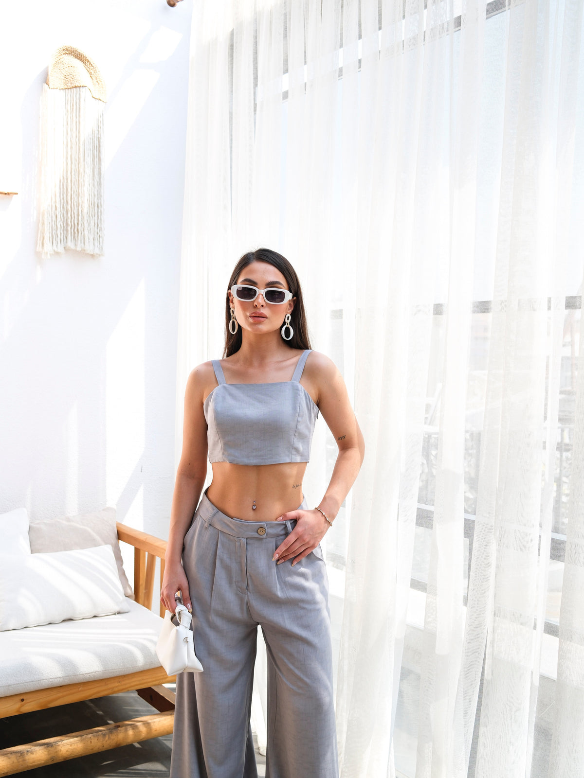 SET DOUĂ PIESE CU PANTALONI ȘI ROCHIE DIN IN - Gri