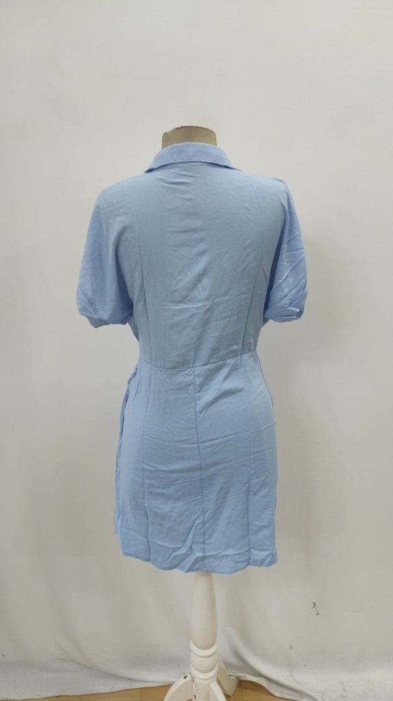 Women's Short-Sleeved Collared Side Tie Woven Dress, 27053