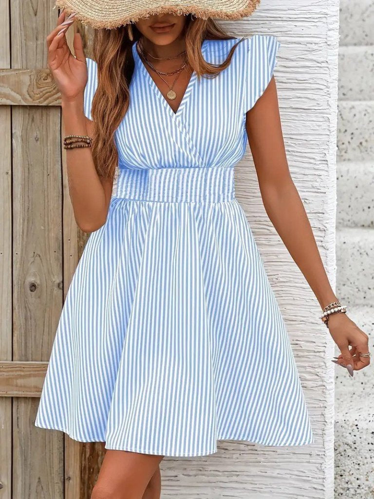 Women's Short Sleeve Wrap Neck Poplin Dress, 26148