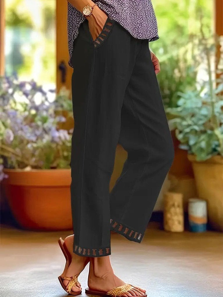 Pantaloni cu talie elastică, cordon, buzunare și dantela la pulpă, pentru femei, 26254