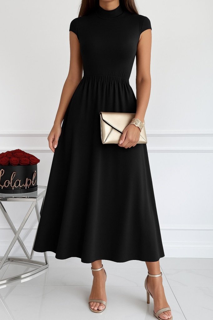 Women's Short Sleeve Semi-Turtleneck Viscose Dress, 26726