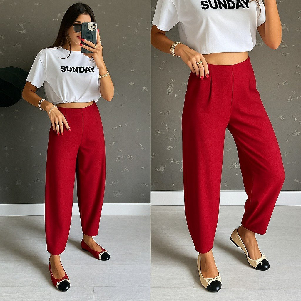 Pantaloni din crep cu talie înaltă pentru femei, 34804