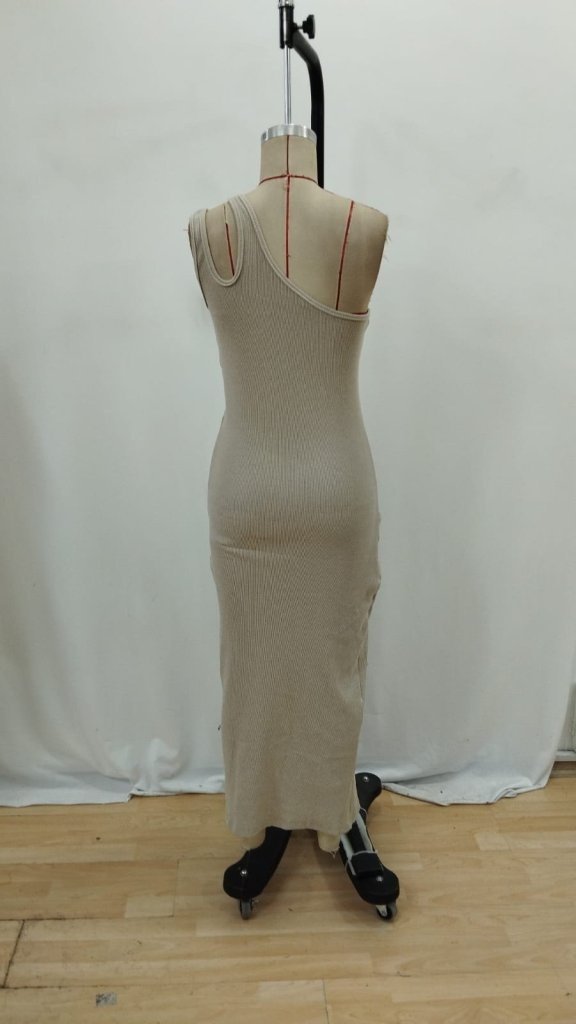 Rochie de damă fără mâneci, cu un singur umăr, din viscoză, cu două fire și detaliu de cădere, 26577