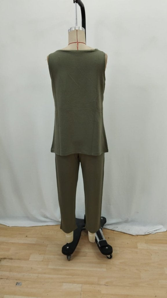 Set din două piese pentru femei, bluza cu bretele și decolteu rotund, din viscoză cu două fire și pantaloni de trening, 26609