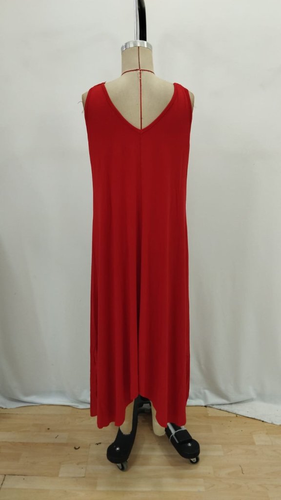 Women's Strappy V-Neck Ring Detail Asymmetric Cut Viscose Maxi Dress, 31367