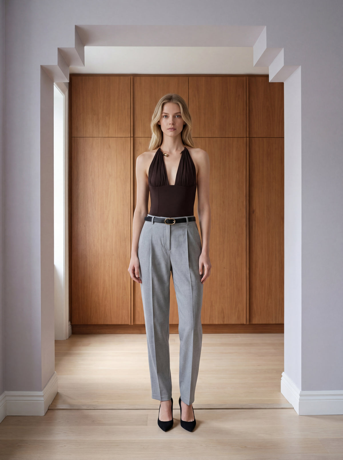 PANTALONI STOCKHOLM CU CUREA - Gri