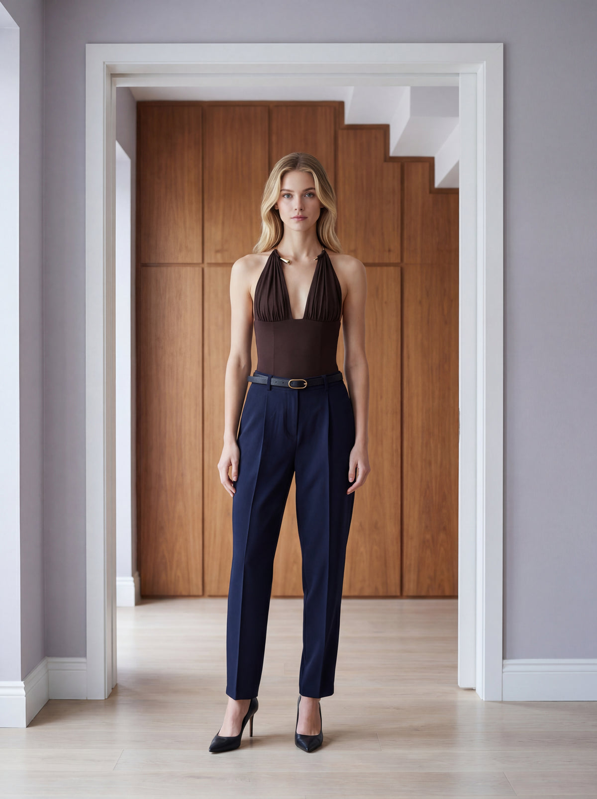 PANTALONI STOCKHOLM CU CUREA - Bleumarin