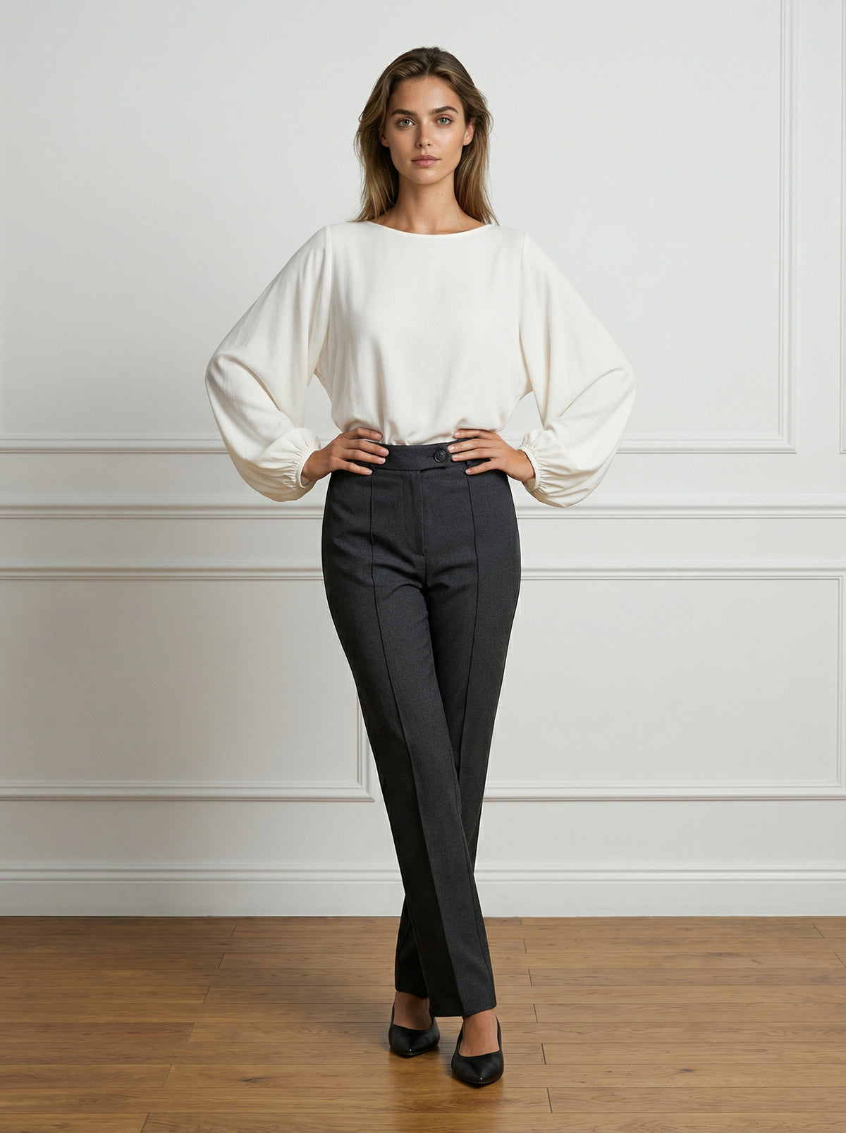 PANTALONI LARGI LISBON - Gri închis