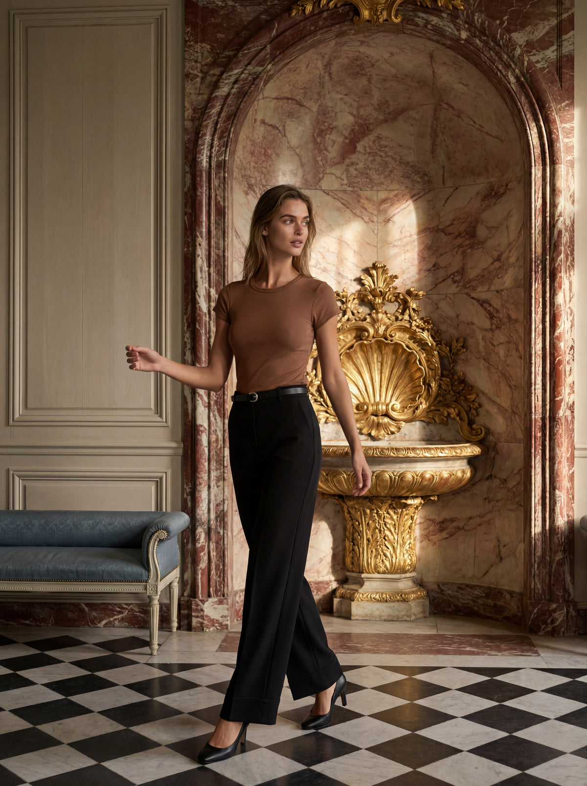 PANTALONI CU CUREA MOSCOW - Negru
