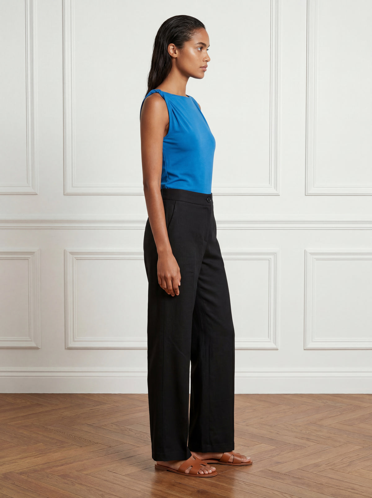 BOSNIA LINEN ELASTIC PANTS - Black