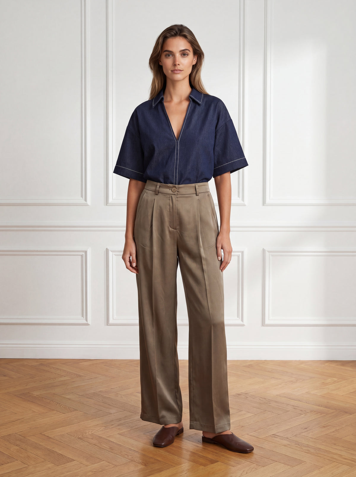 Pantaloni Italia Elastic Palace Tencel - Blană de Vișon