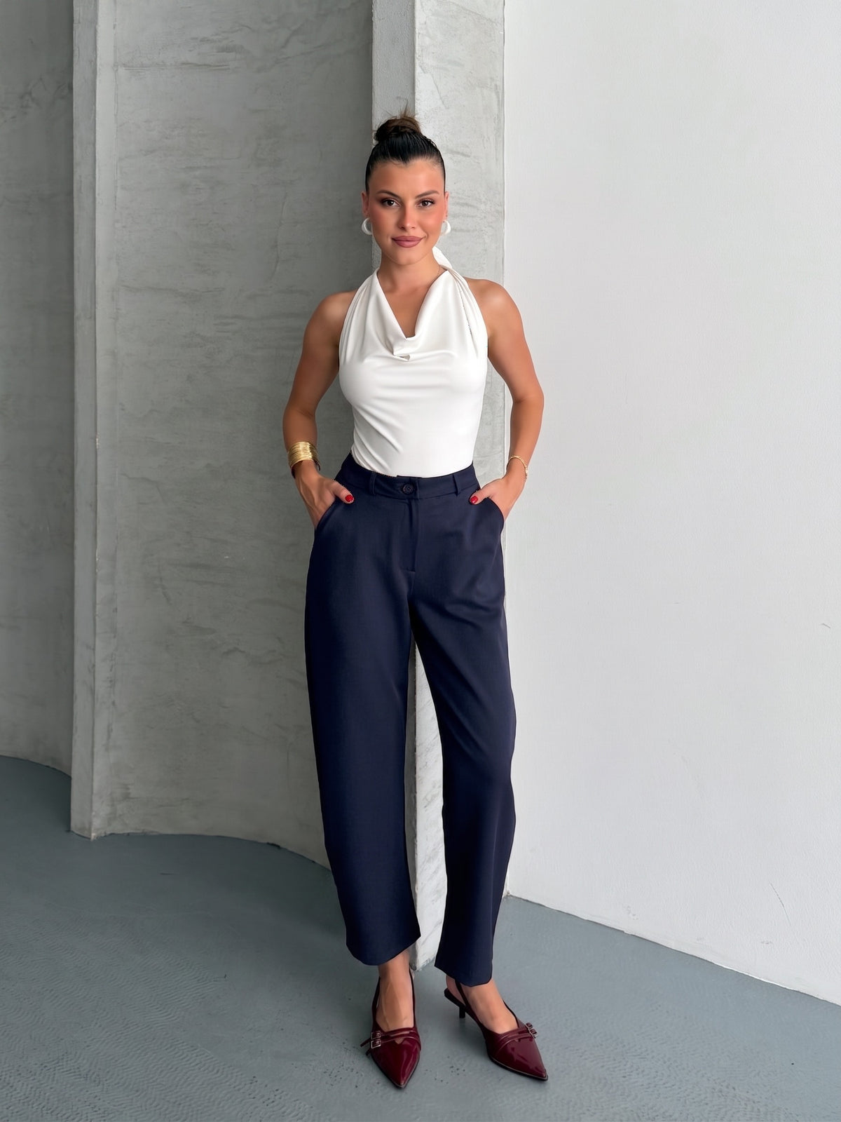 PANTALONI BARREL ANKLE - Bleumarin