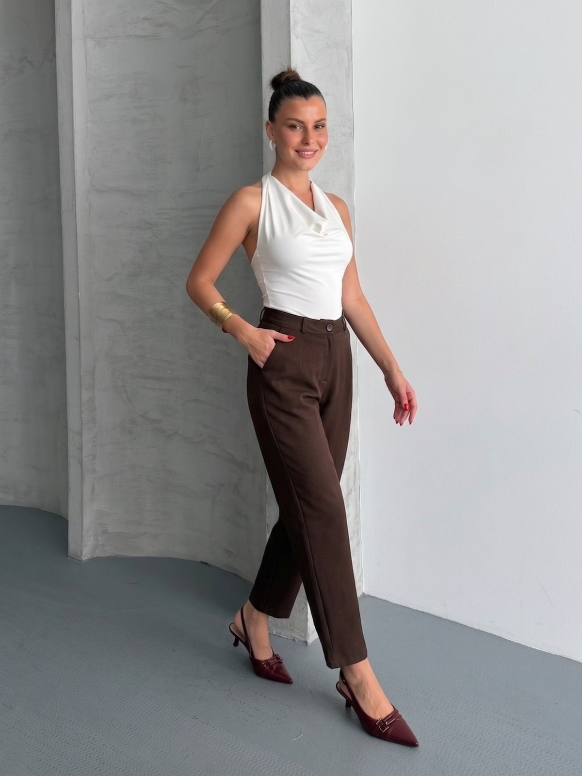 PANTALONI PÂNĂ LA GLEZNĂ - Maro închis