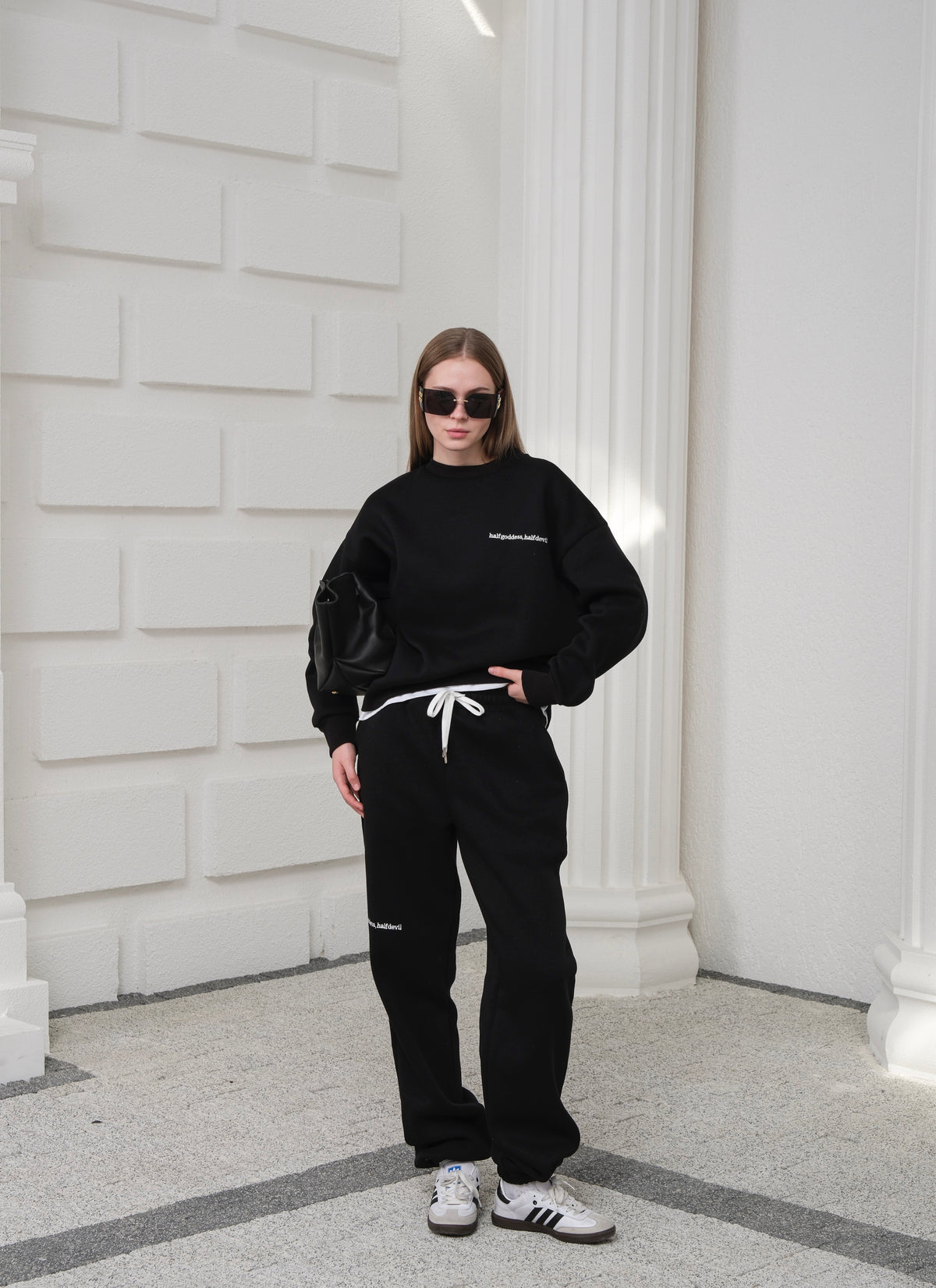 SUPREM GARNİLİ NAKIŞi SWEATSHIRT TAKIM - Siyah