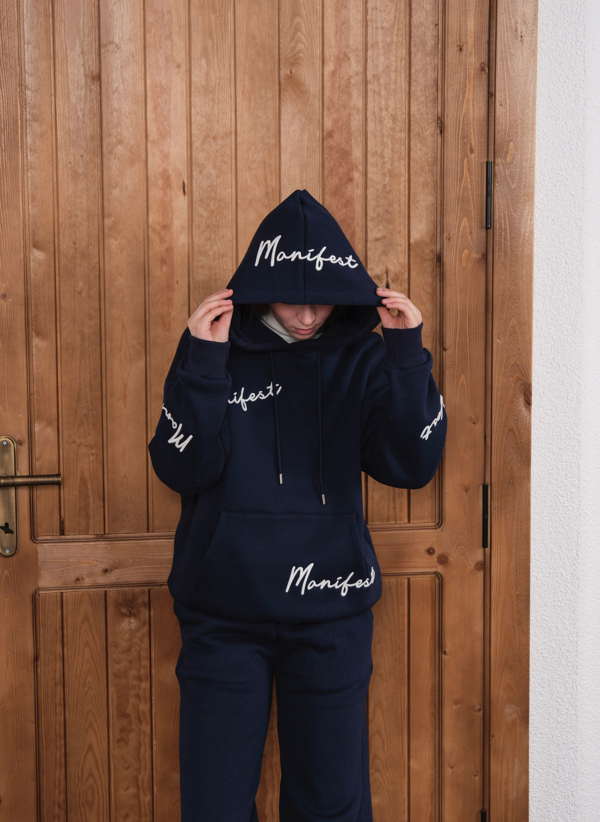 MANIFEST SUZENE EMBROIDERED HOODED TRACKSUIT SET - Navy Blue