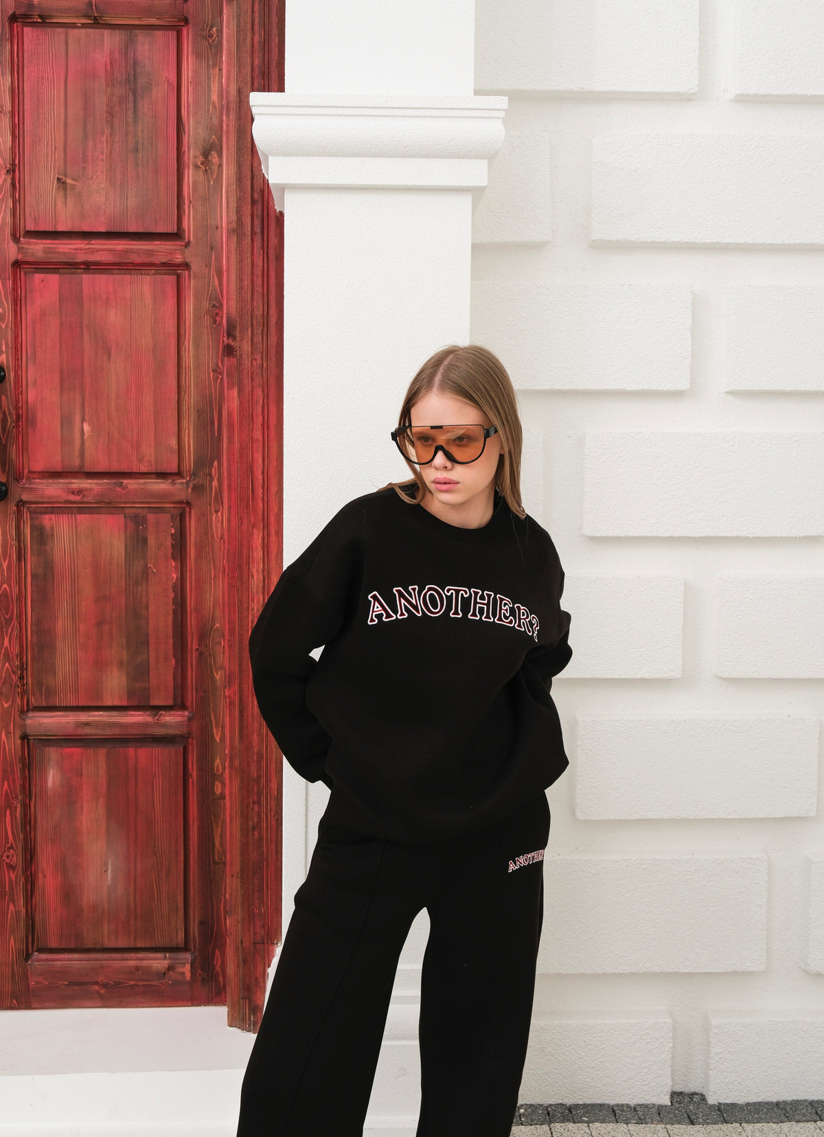 NAKIŞ DETAYLI SWEATSHIRT TRACKSUIT - Siyah