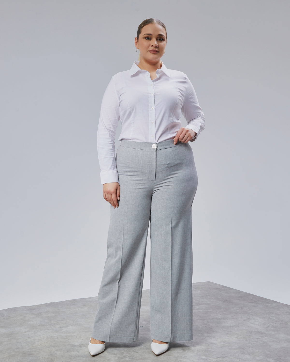 PANTALONI LARGI CU BANDĂ ELASTICĂ ÎN TALIE - Gri Deschis