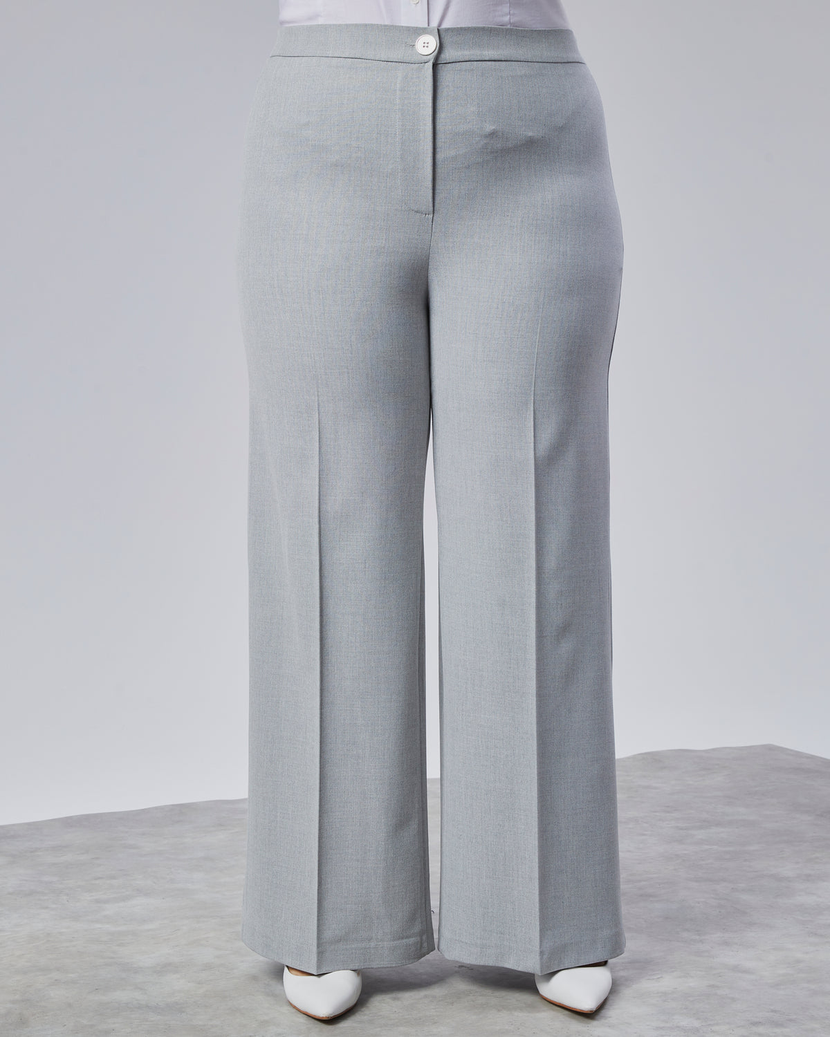 PANTALONI LARGI CU BANDĂ ELASTICĂ ÎN TALIE - Gri Deschis