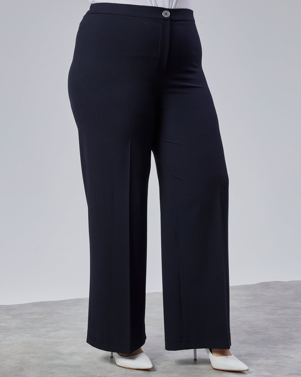 BELİ LASTİKLİ GENİŞ PAÇA BÜYÜK BEDEN PANTOLON - Lacivert