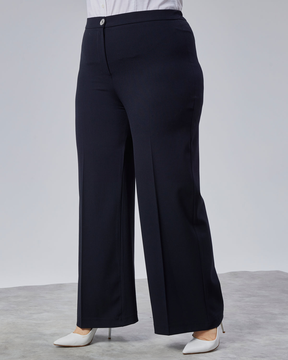 Pantaloni largi plus size cu talie elastică - Bleumarin