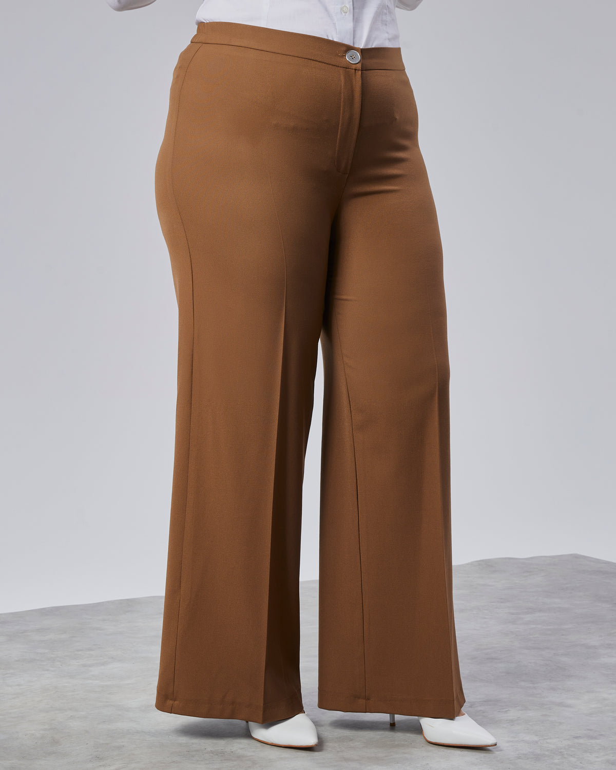 Pantaloni largi cu talie elastică - Maro deschis