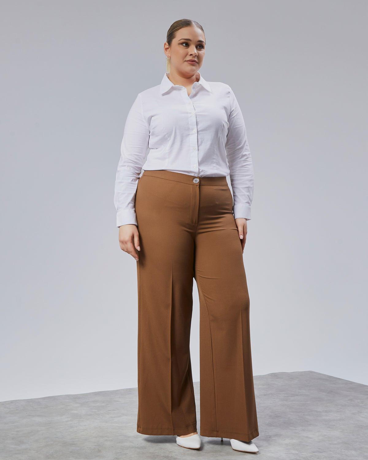 Pantaloni largi cu talie elastică - Maro deschis