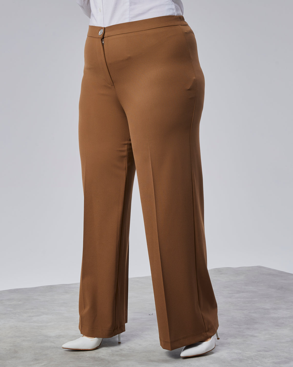 Pantaloni largi cu talie elastică - Maro deschis