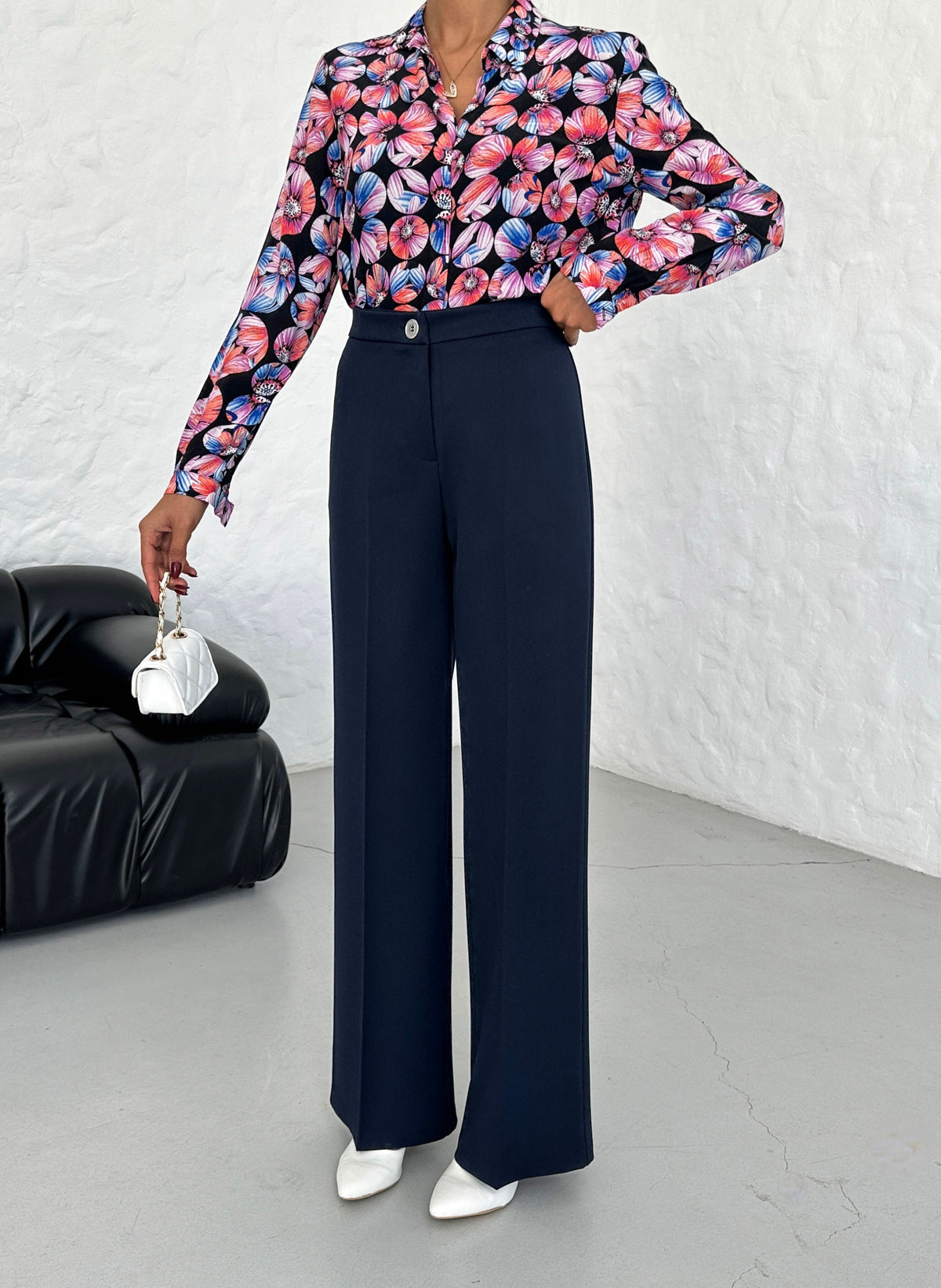 MILANO PALAZZO TROUSERS - Navy Blue