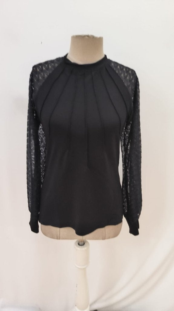 Bluză din vâscoză cu mâneci lungi, guler semi-halter, piept nervurat, 32159
