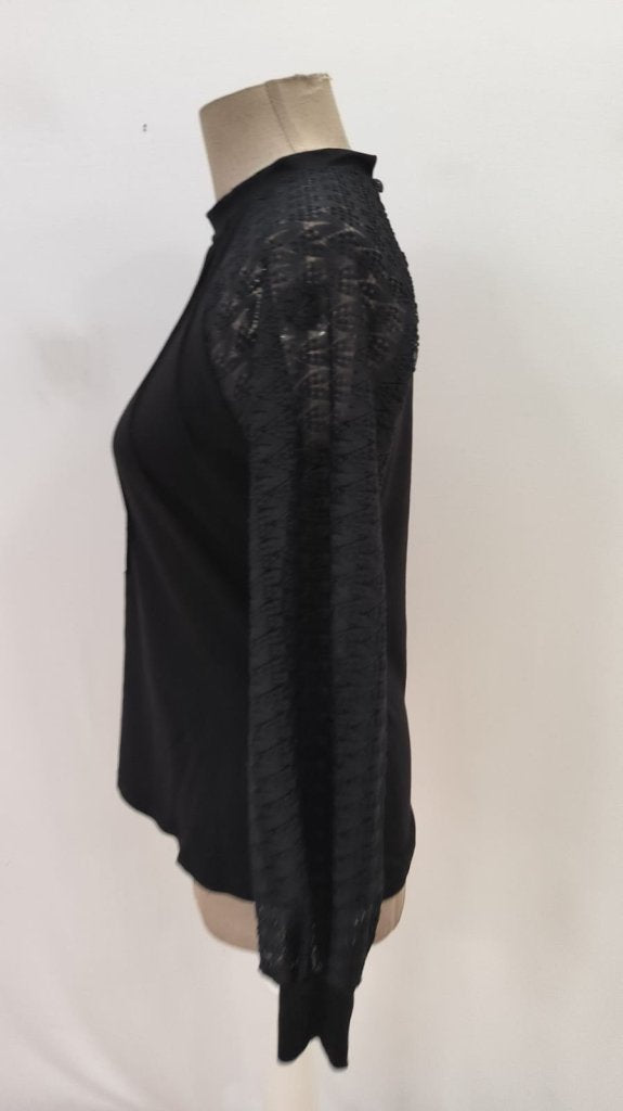 Bluză din vâscoză cu mâneci lungi, guler semi-halter, piept nervurat, 32159