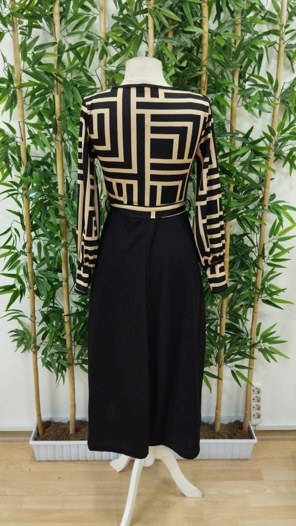 Kadın Uzun Kollu Kruvaze Yaka Dalgıç Krep Midi Boy Elbise, 30129
