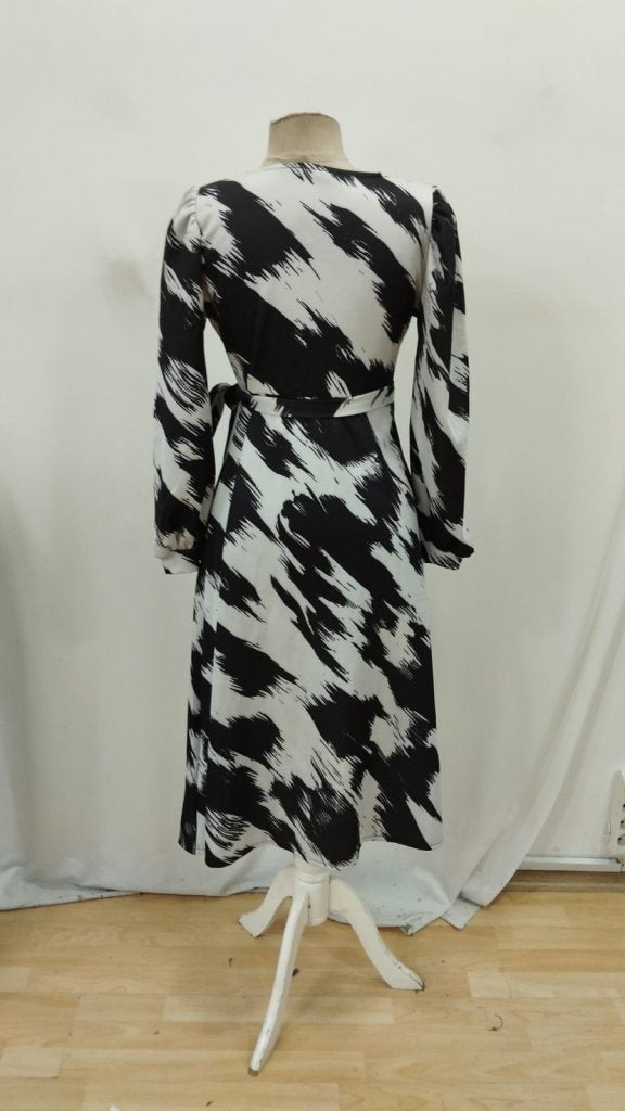 Rochie mini din modal cu mânecă lungă, decolteu înfășurat, cu noduri laterale și model, 27847