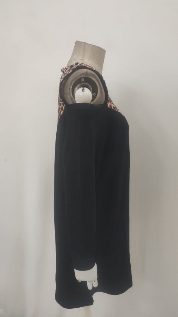 Rochie mini pentru femei, cu mânecă lungă, fără umeri, din viscoză, cu imprimeu leopard și două fire, 30700