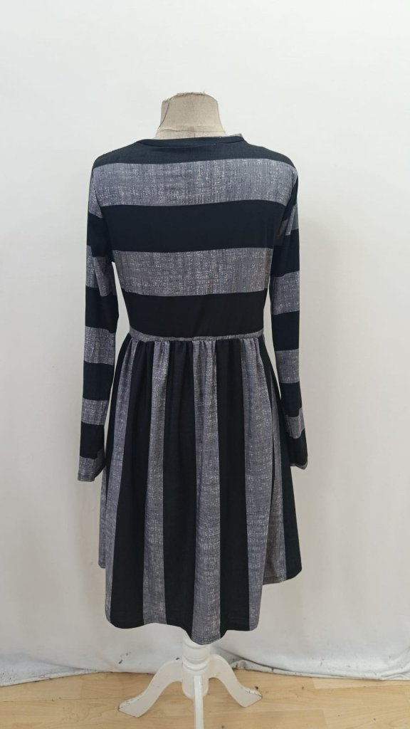 Rochie mini Supreme pentru femei, cu mânecă lungă, guler rotund și detalii cu dungi, 31808