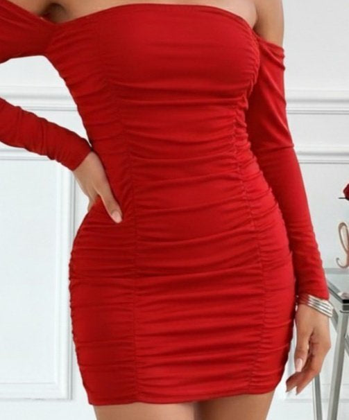 Rochie scurtă Sandy de damă cu mânecă lungă, umeri goi, mâneci detașabile și volane, 28737