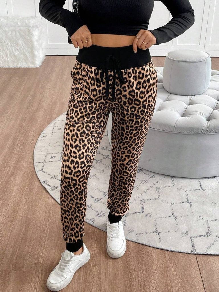 Pantaloni damă cu talie înaltă, model cu șnur, cu două fire, 29929