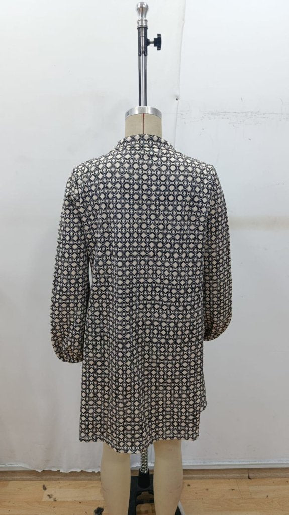 Kadın Uzun Kollu Yakalı Desenli Mini Modal Elbise , 32382