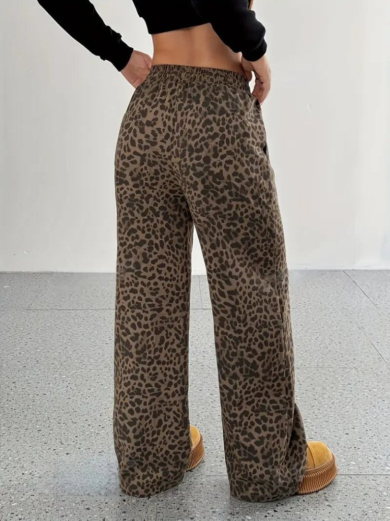 Pantaloni damă cu două fire, croi larg, elastic și șnur, talie înaltă, 34809